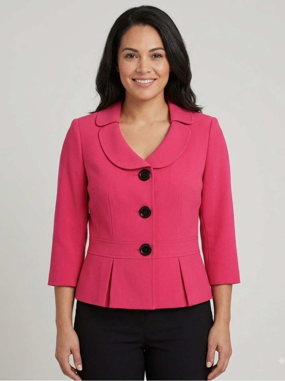 Tahari Arthur S Levine Petite Pink Peplum Blazer Jacket Office Work Barbie 16P